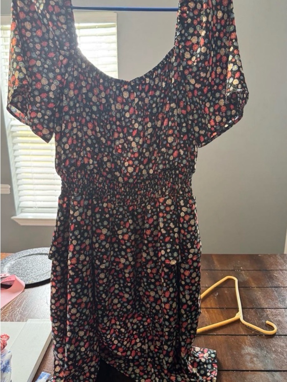 Girls Black Floral Smocked Waist Dress